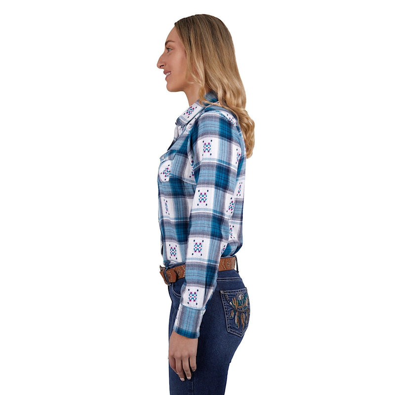Pure Western Womens Carita Check Western L/S Shirt Navy/Teal