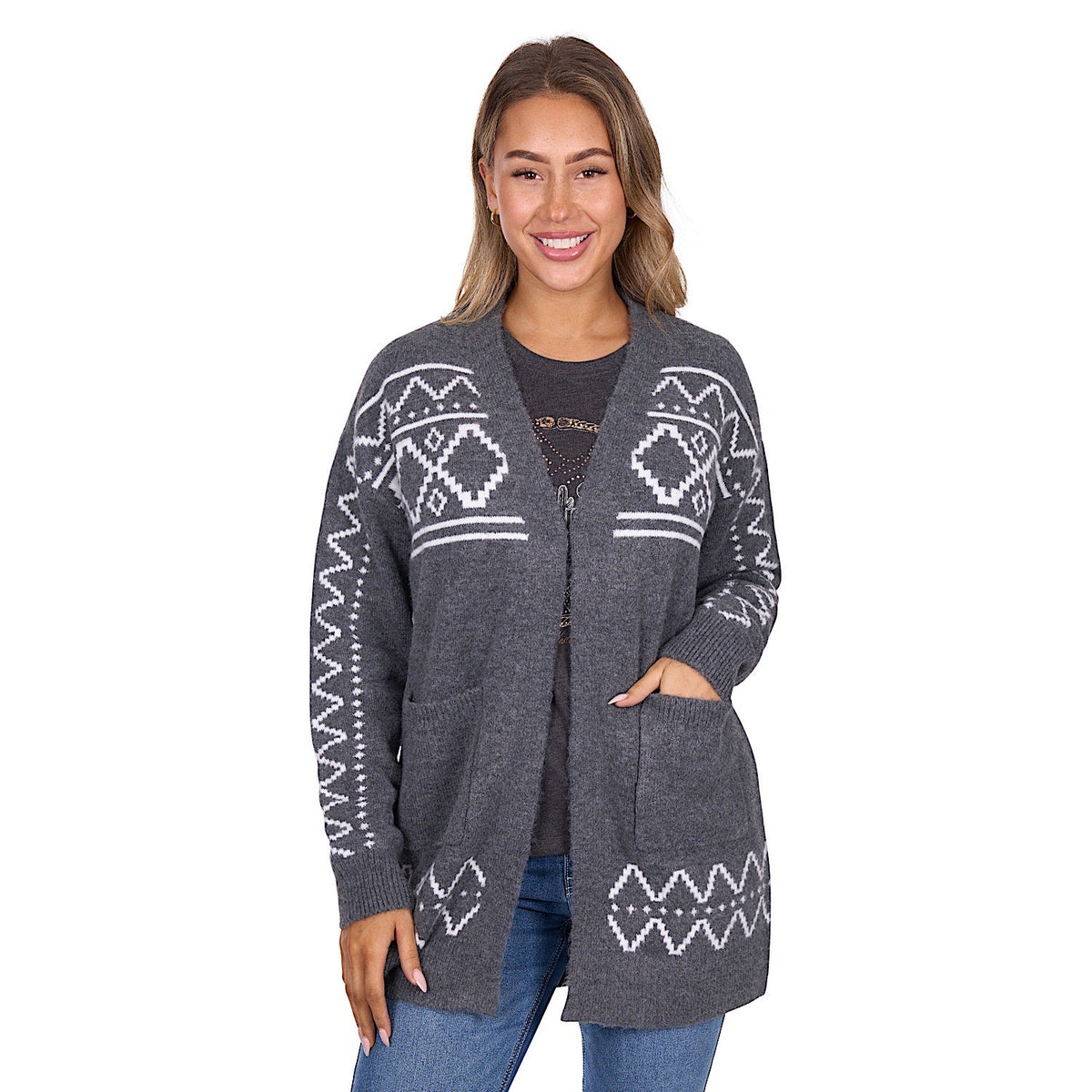 Pure Western Women’s Cora Knitted Cardigan - Charcoal Marle