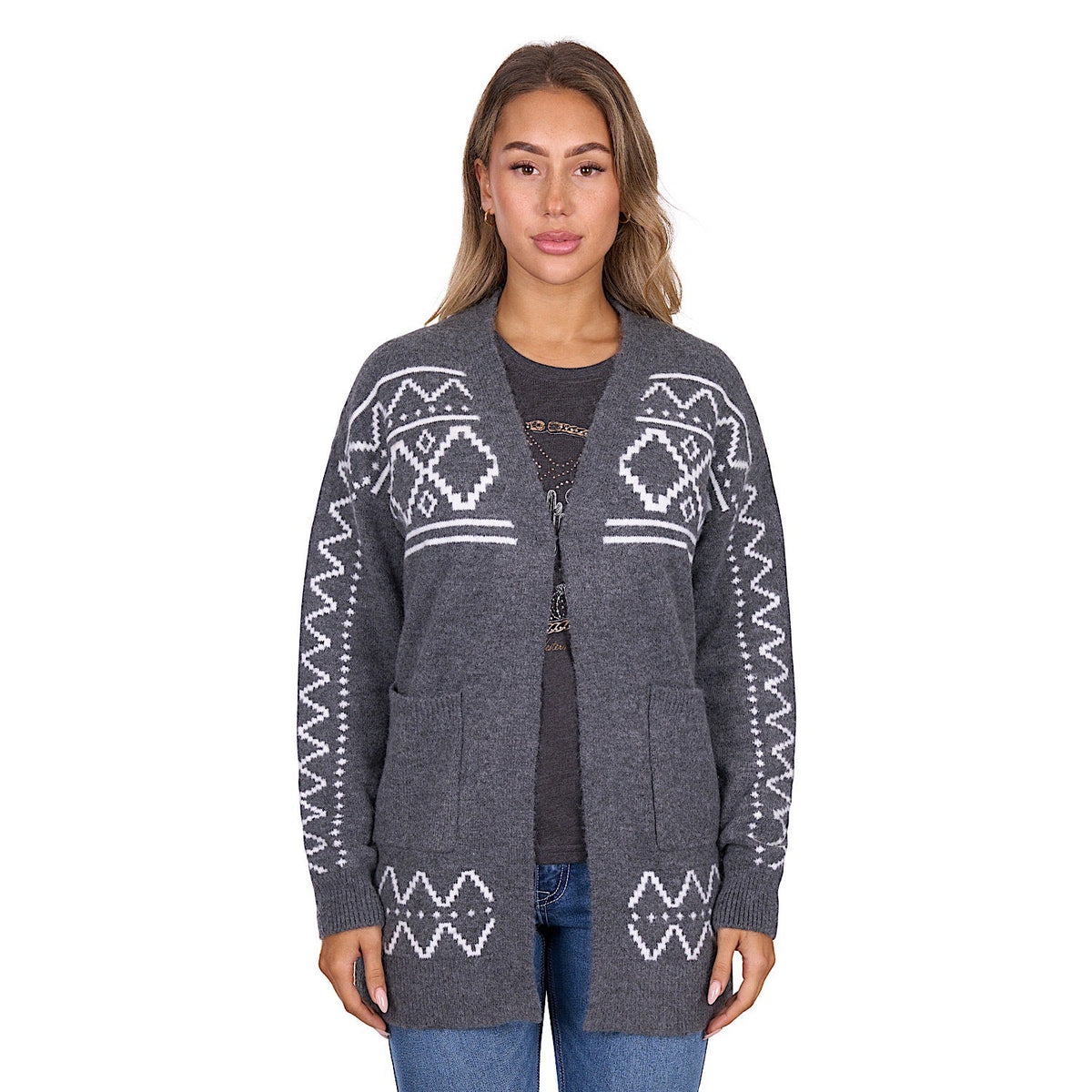 Pure Western Women’s Cora Knitted Cardigan - Charcoal Marle