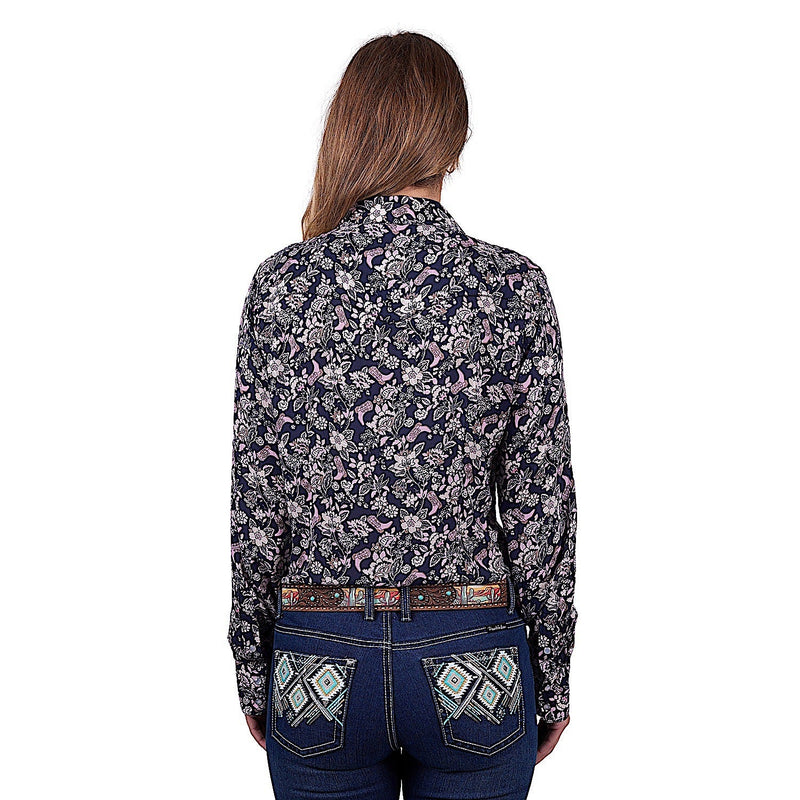 Pure Western Women’s Hannah Print Western Shirt - Navy