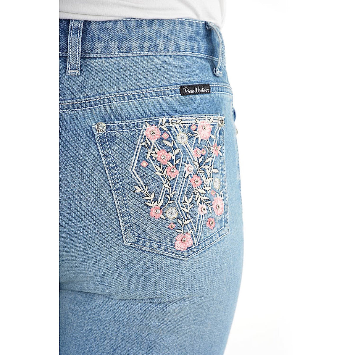 Pure Western Women’s Hi Waist Flora Boot Cut Jean 32’’ Leg-Faded Blue