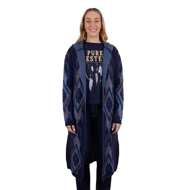 Pure Western Women’s Lana Hooded Knitted Cardigan Navy