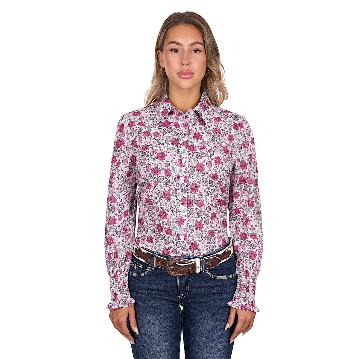 Pure Western Women’s Marsha Shirt - White/Pink