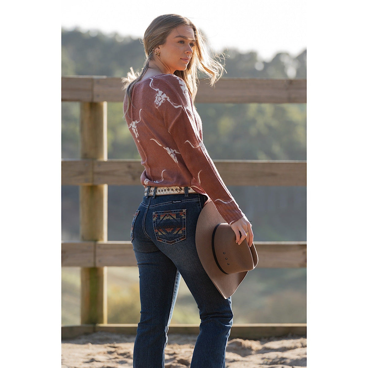 Pure Western Women’s Ola Relaxed Rider Jean 36’’ Leg Evening Sky