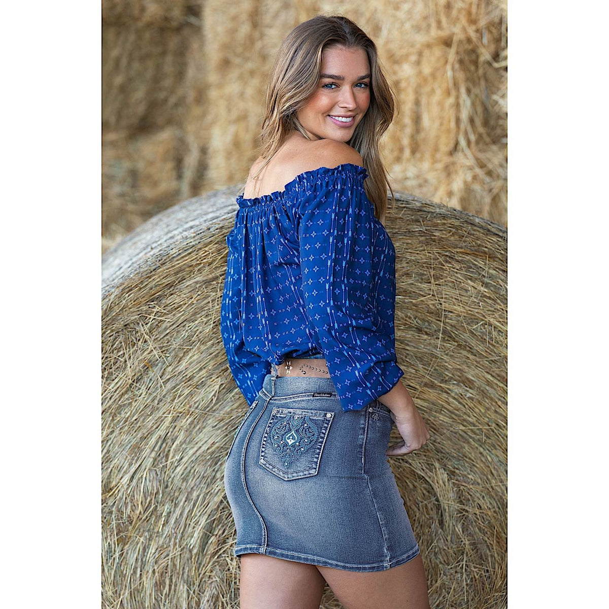 Pure Western Womens Valeri Denim Skirt-Petrol Blue
