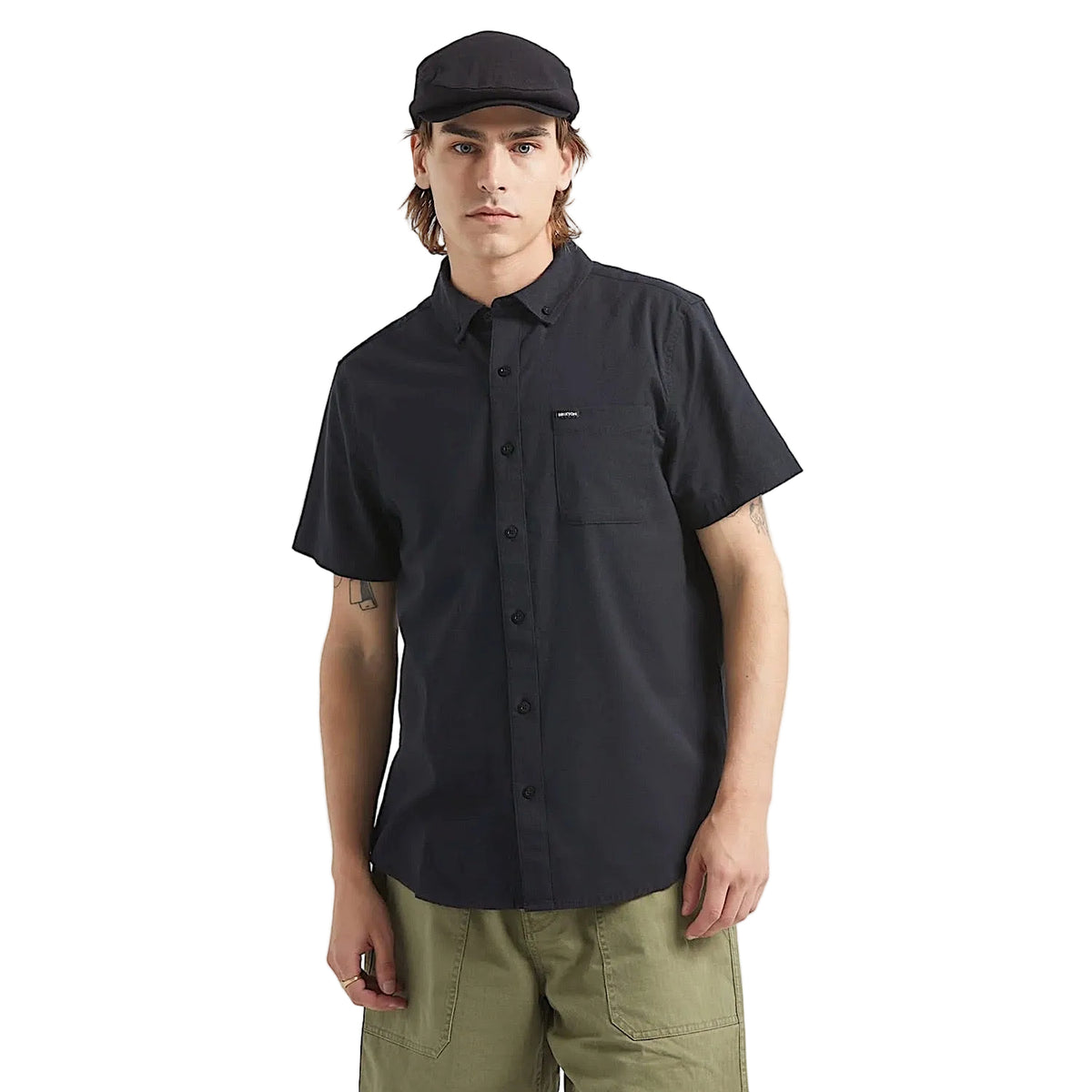 Brixton Men's Sanford Oxford Woven Short Sleeve Shirt - Black