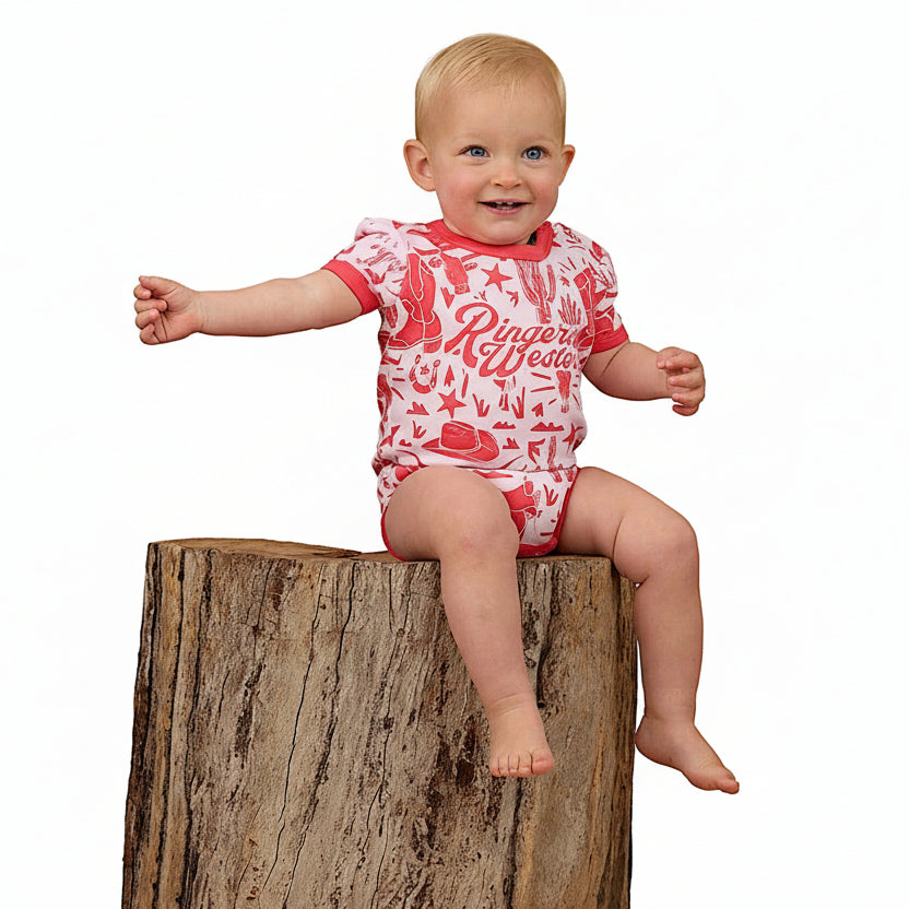 Ringers Western Babies Boot Scootin SS Romper - Barely Pink