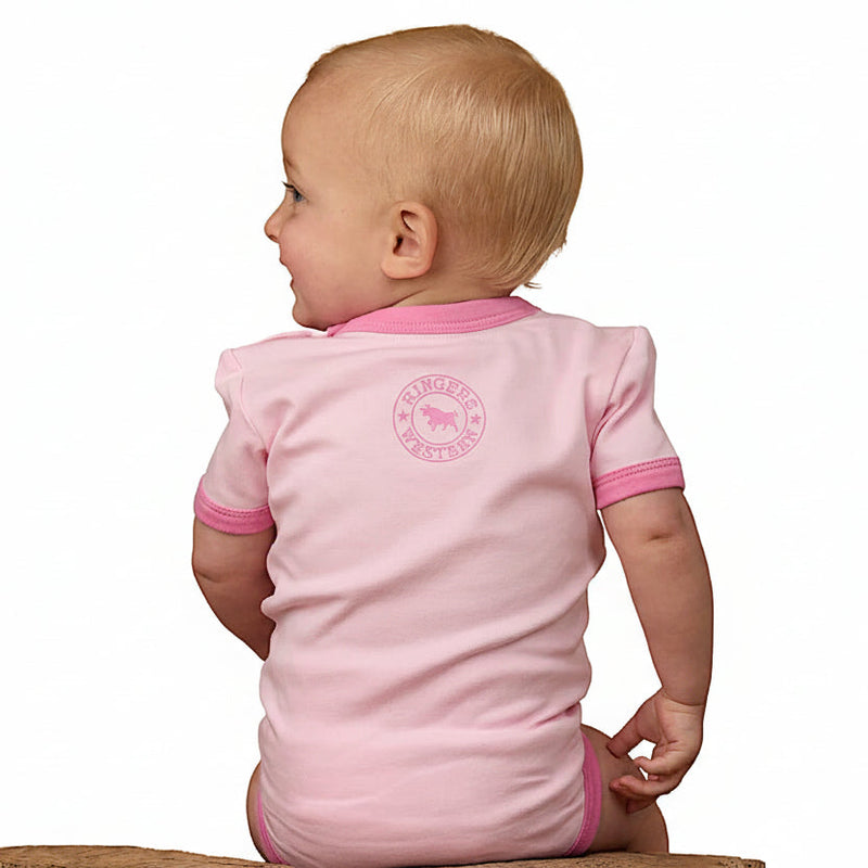 Ringers Western Babies Howdy Cowgirl SS Romper - Ballet Pink