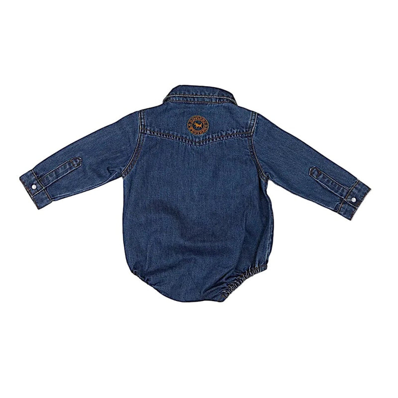 Ringers Western Babies Jax Chambray Western Shirt Romper - Classic Blue