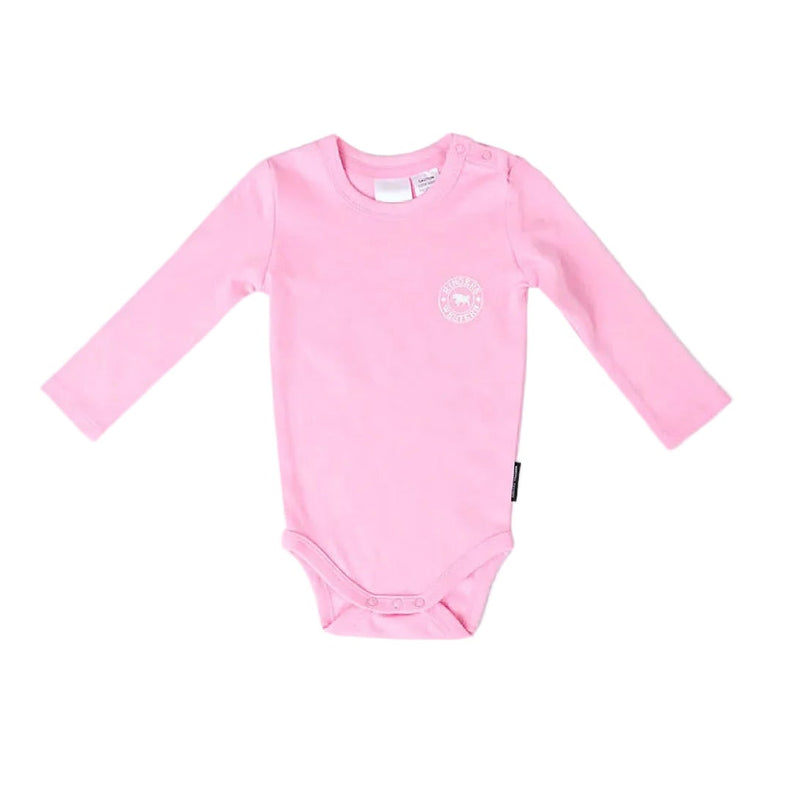 Ringers Western Babies Lil’ Rascal Signature Bull Long Sleeve Romper - Pink/White