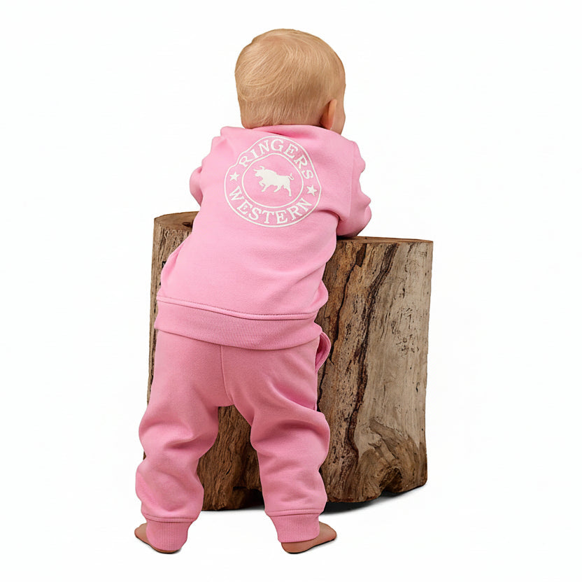 Ringers Western Babies Mini Ringer Signature Bull Fleece Pullover - Pink/White