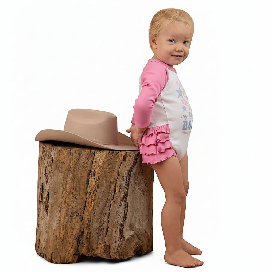 Ringers Western Babies Rodeo Gal Long Sleeve Frill Romper - White/Pink