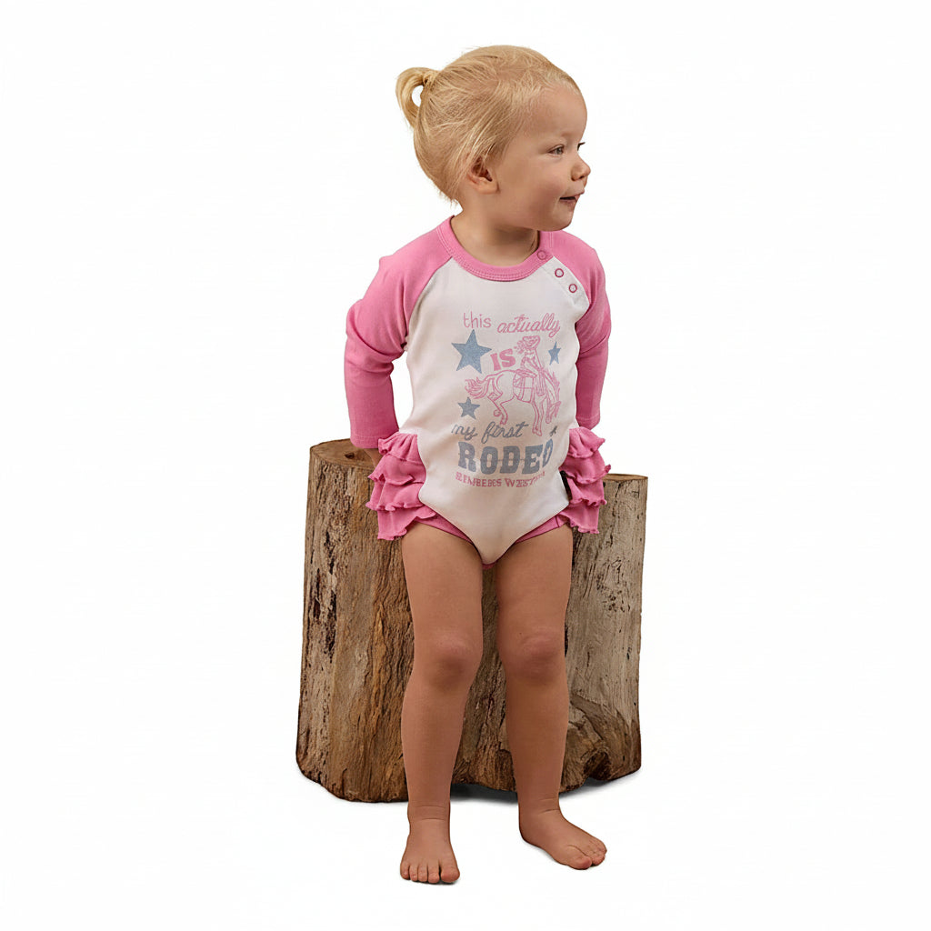 Ringers Western Babies Rodeo Gal Long Sleeve Frill Romper - White/Pink