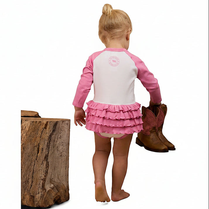 Ringers Western Babies Rodeo Gal Long Sleeve Frill Romper - White/Pink