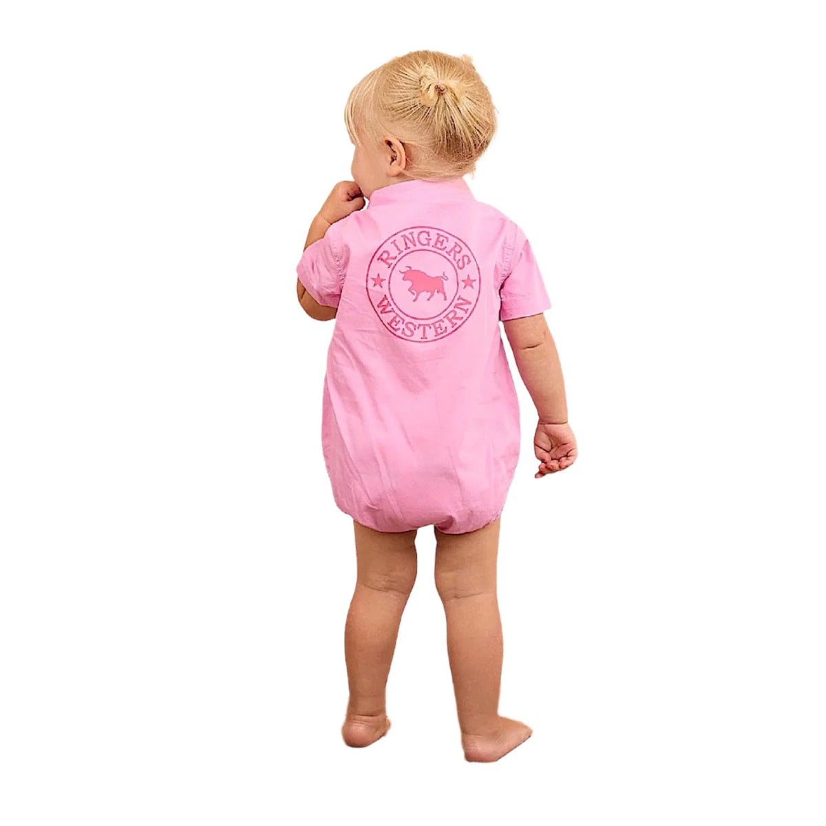 Ringers Western Babies Short Sleeve Work Shirt Romper - Pastel Pink