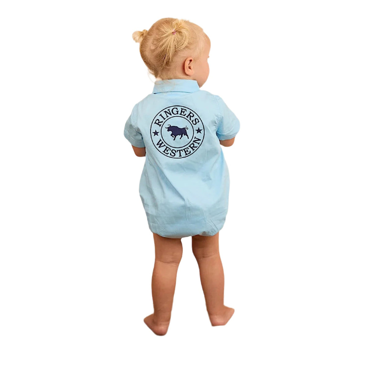 Ringers Western Babies Short Sleeve Work Shirt Romper - Sky Blue