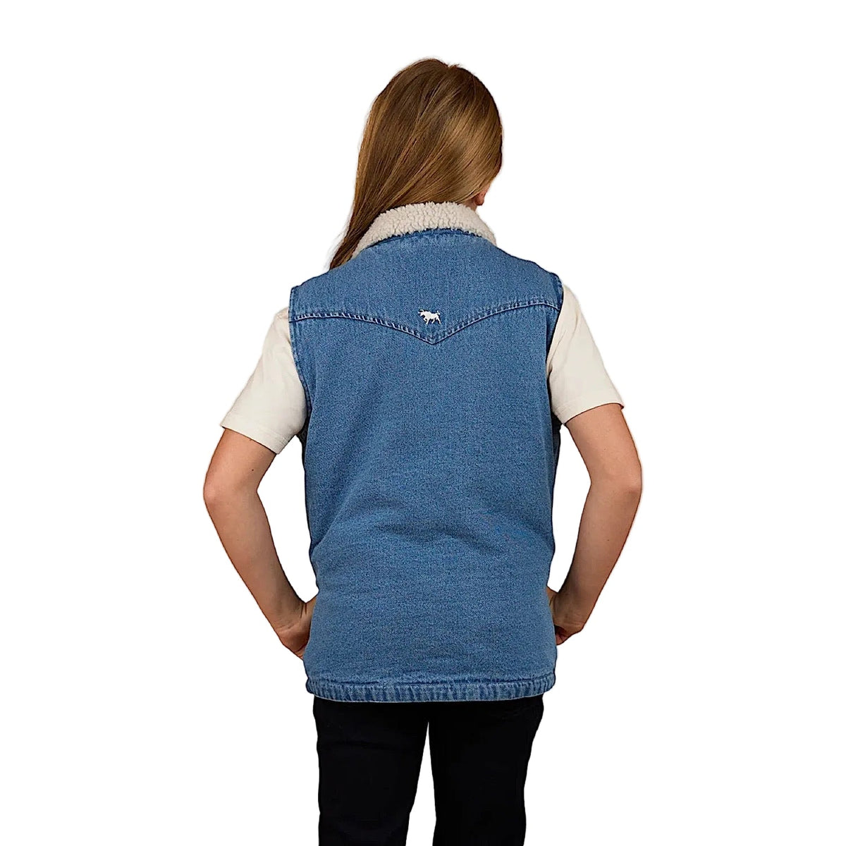 Ringers Western Girl’s Ruby Denim Sherpa Vest - Mid Wash Blue