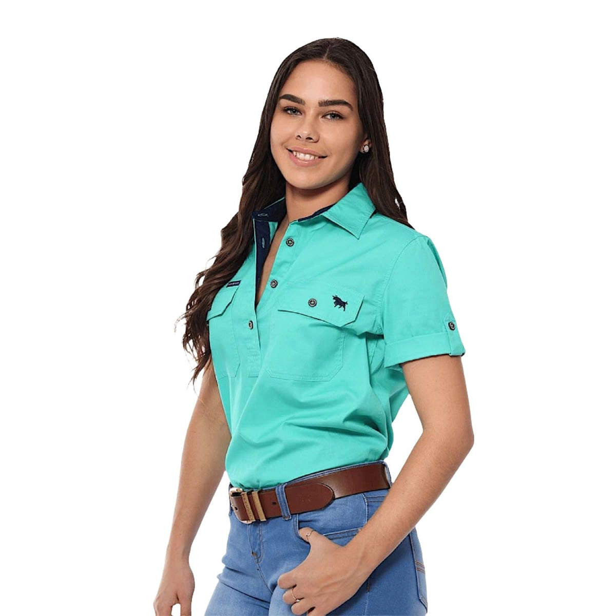 Ringers Western Jules Women’s Half Button Short Sleeve Work Shirt - Mint