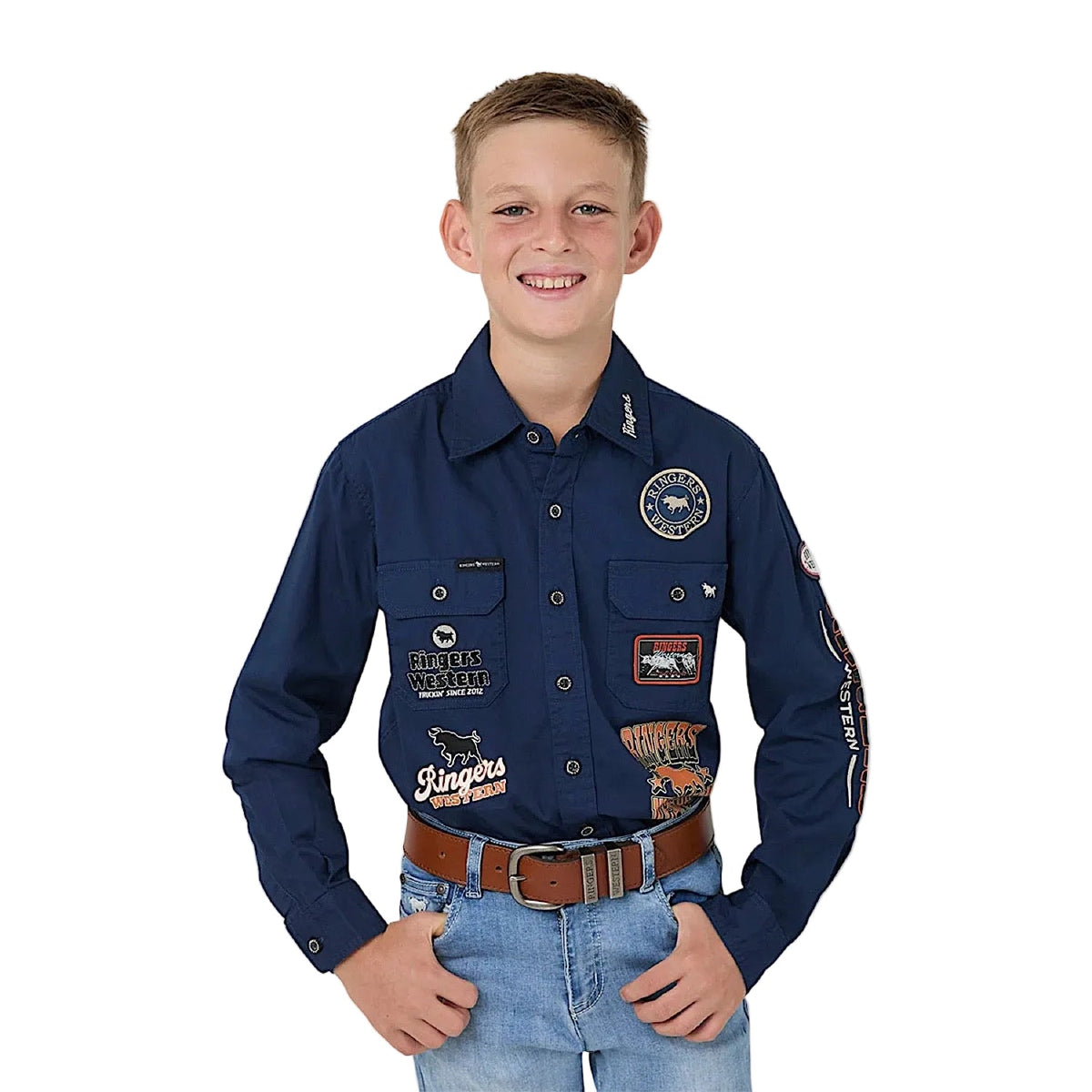 Ringers Western Kid’s Freehand Full Button Work Shirt - Navy