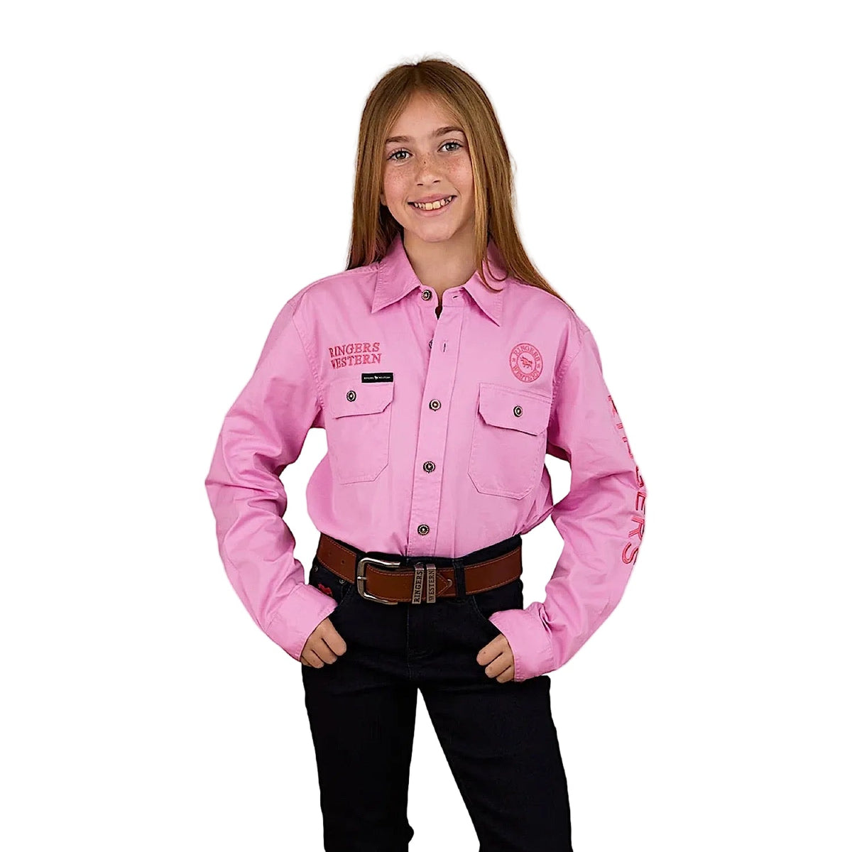 Ringers Western Kid’s Jackaroo Full Button Printed Work Shirt - Pastel Pink