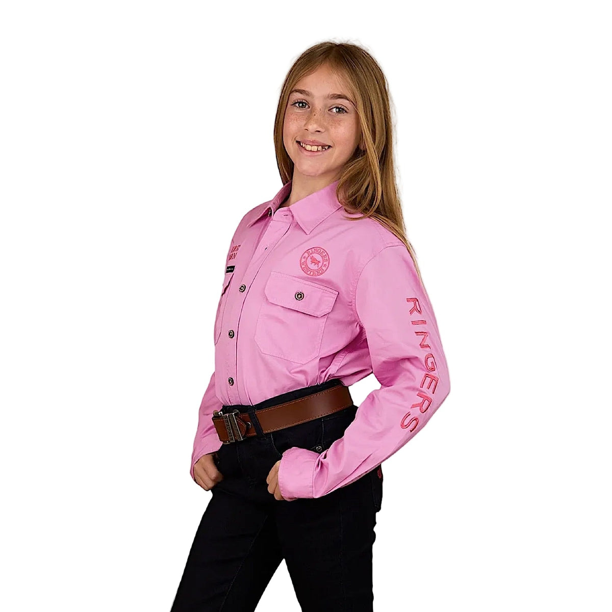 Ringers Western Kid’s Jackaroo Full Button Printed Work Shirt - Pastel Pink
