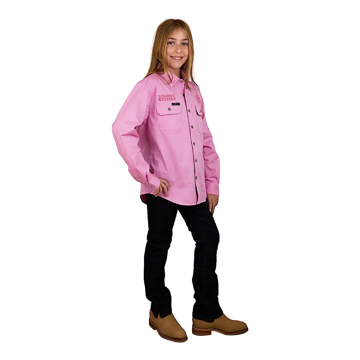 Ringers Western Kid’s Jackaroo Full Button Printed Work Shirt - Pastel Pink