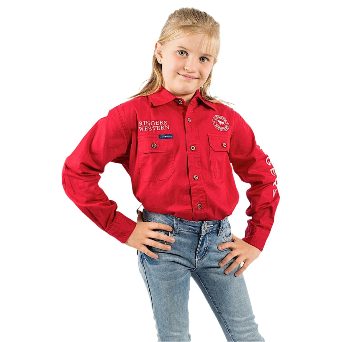 Ringers Western Kid’s Jackaroo Full Button Shirt - Dark Red / White