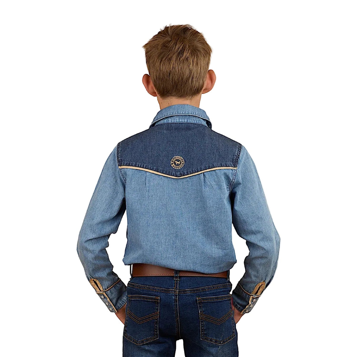 Ringers Western Kid’s Jaxon Western Shirt - Light Wash Blue