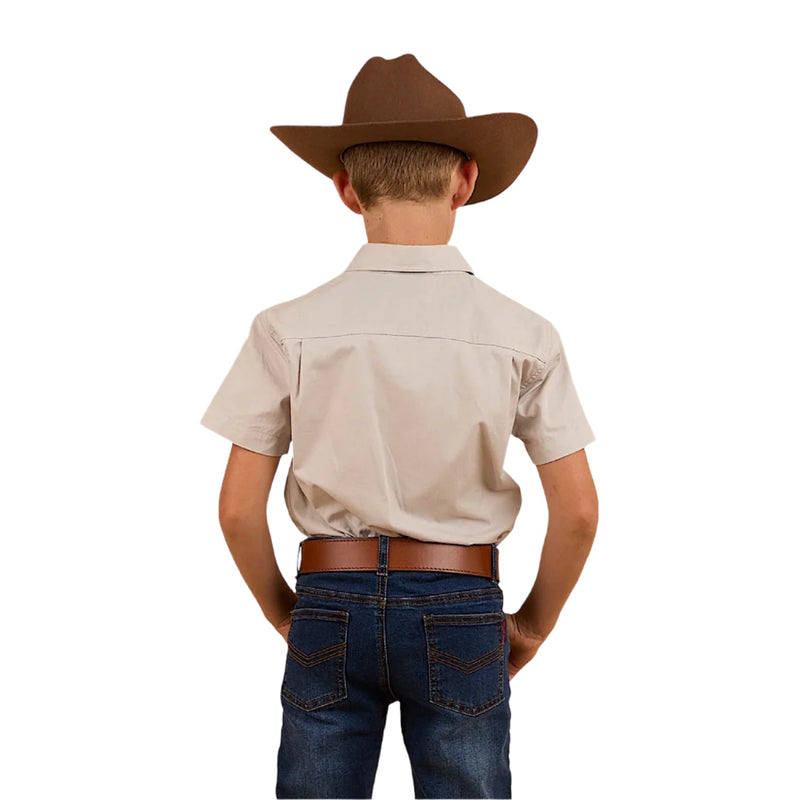 Ringers Western Kid’s Ord River Half Button Short Sleeve Shirt - Beige