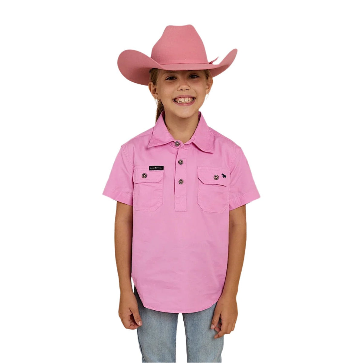 Ringers Western Kid’s Ord River Half Button Short Sleeve Shirt - Pastel Pink