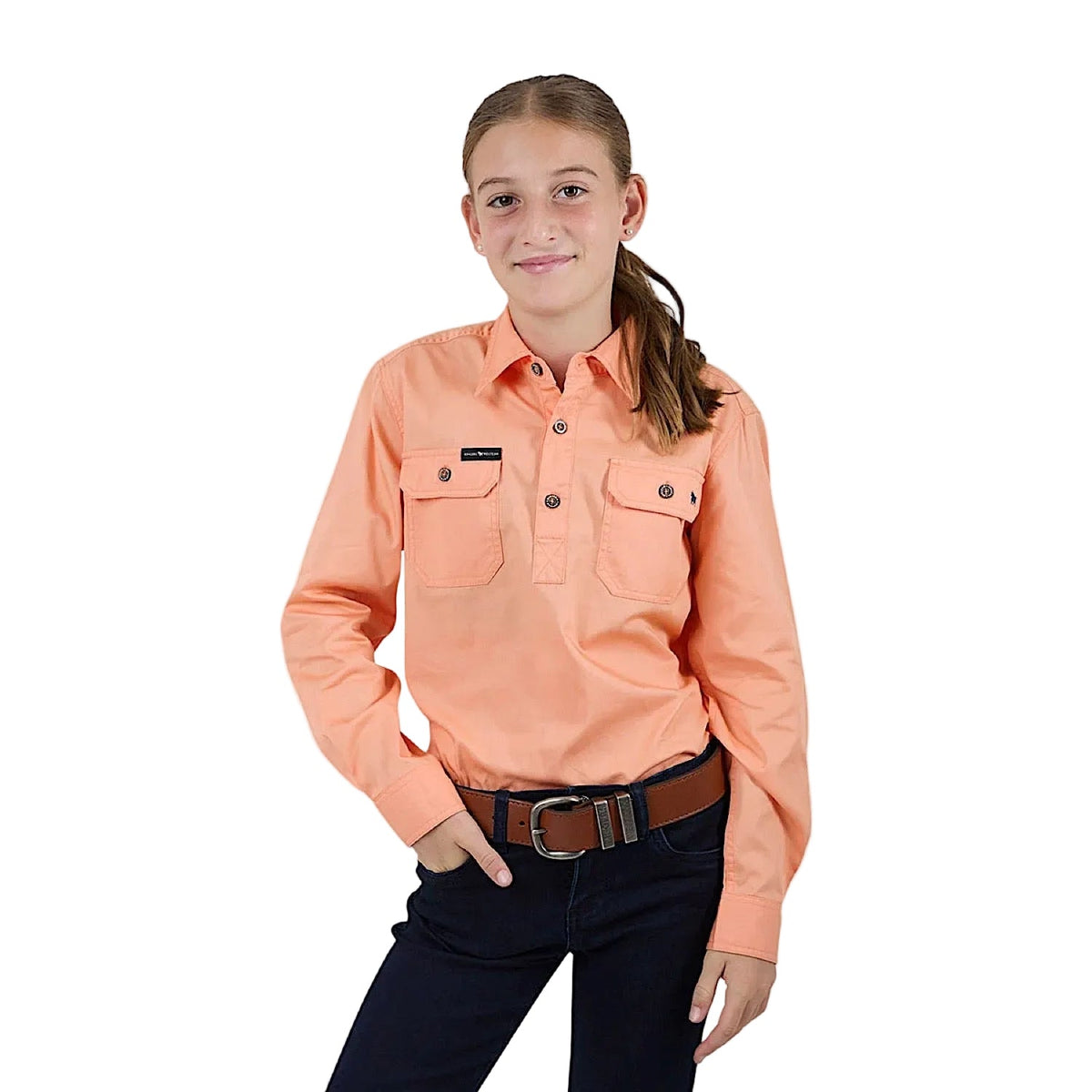 Ringers Western Kid’s Ord River Half Button Work Shirt - Apricot