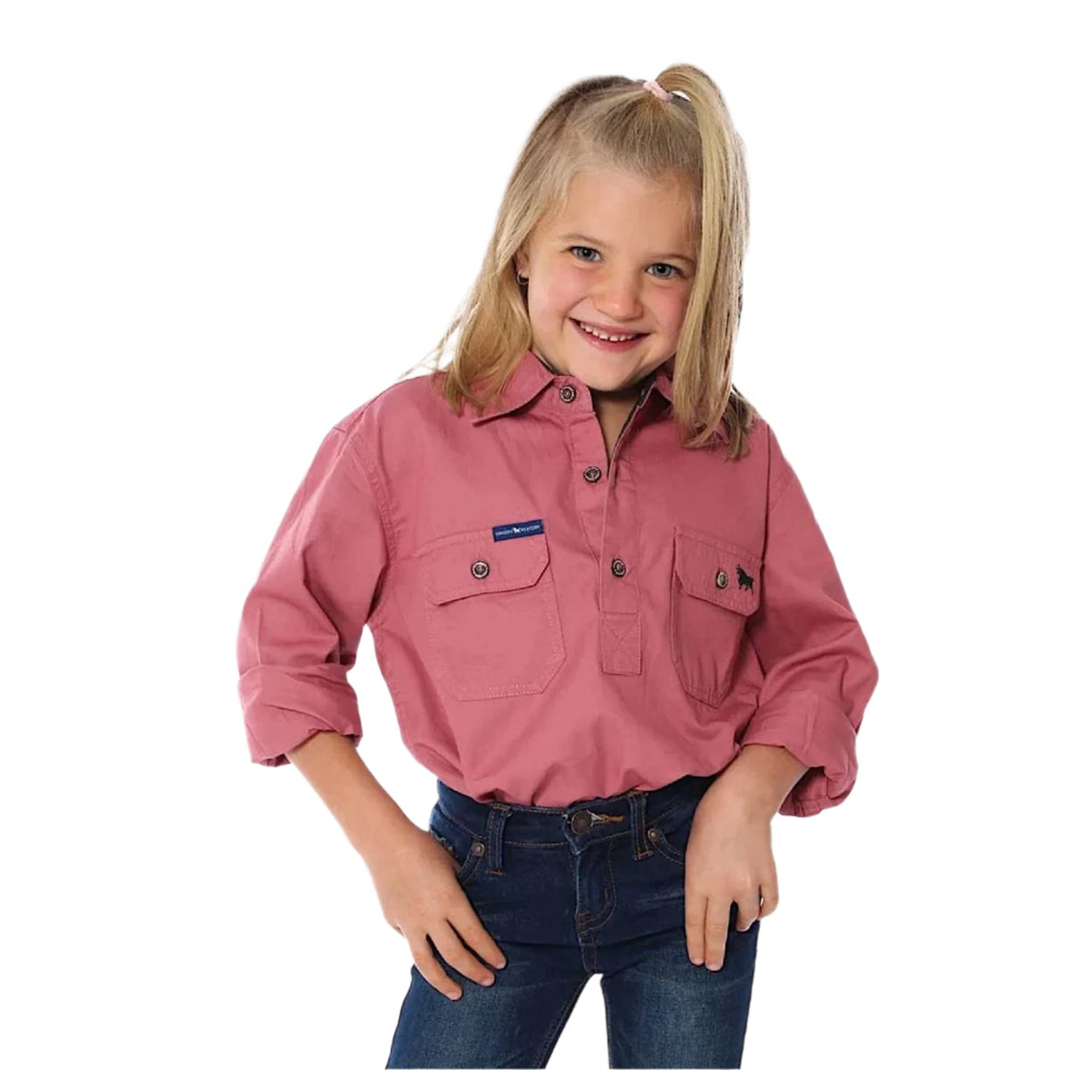 Ringers Western Kid’s Ord River Half Button Work Shirt - Dusty Rose
