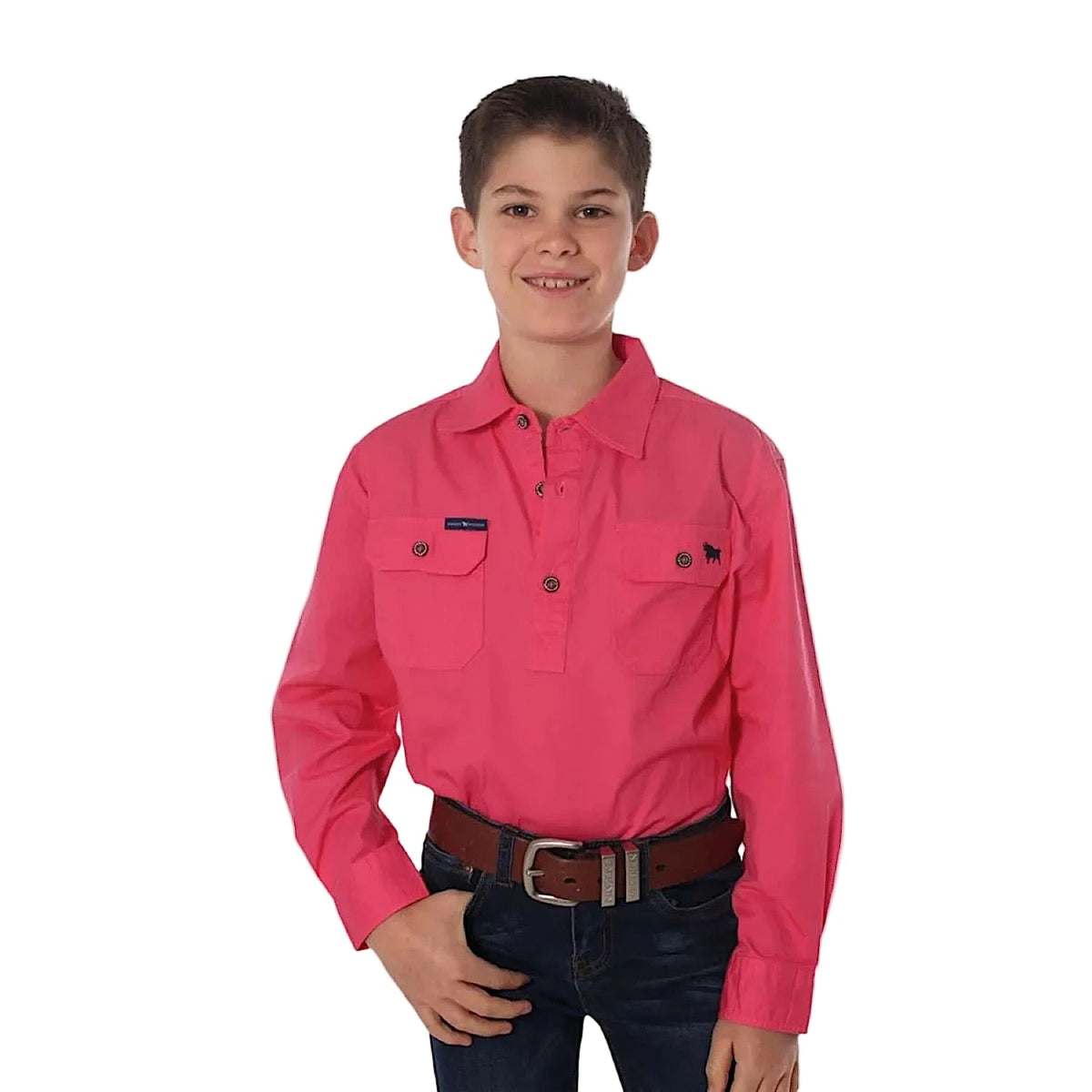 Ringers Western Kid’s Ord River Half Button Work Shirt - Melon