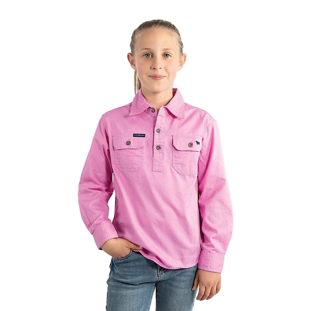 Ringers Western Kid’s Ord River Half Button Work Shirt - Pastel Pink