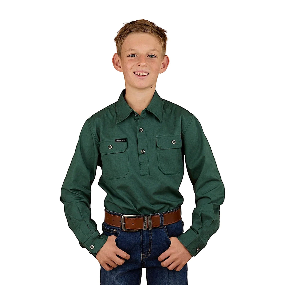 Ringers Western Kid’s Ord River Half Button Work Shirt - Pine