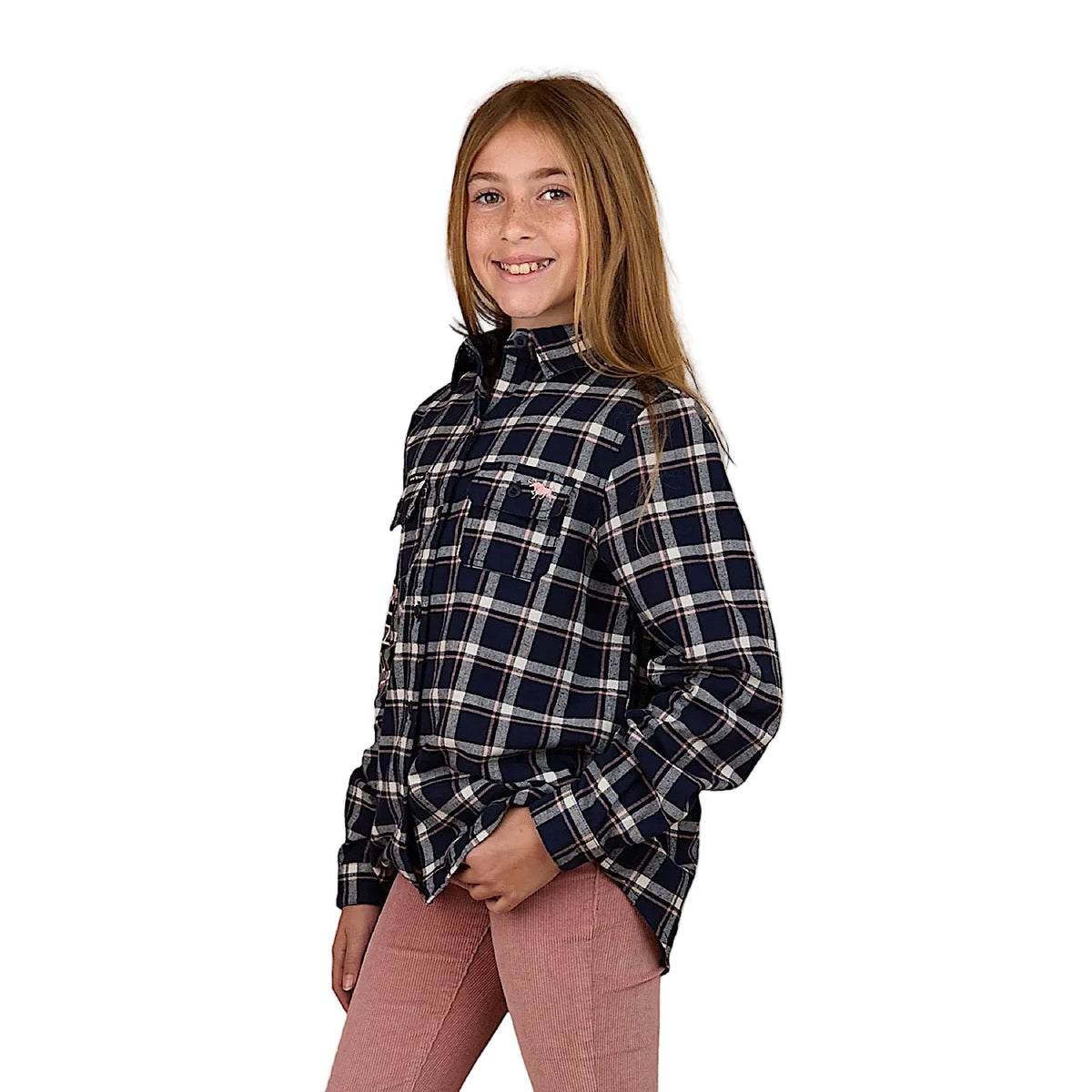 Ringers Western Kid’s Rory Flannel Shirt - Navy/Pink
