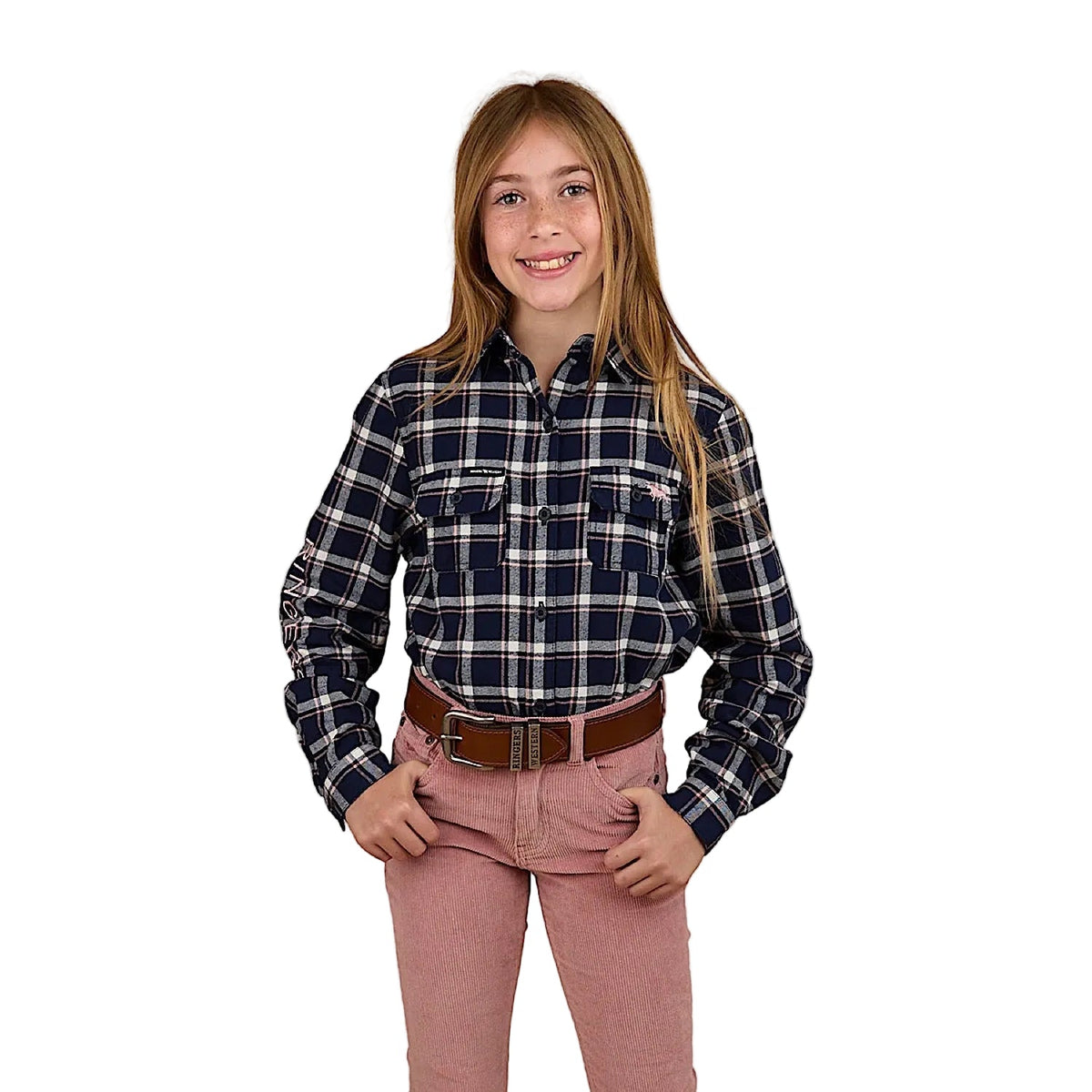 Ringers Western Kid’s Rory Flannel Shirt - Navy/Pink