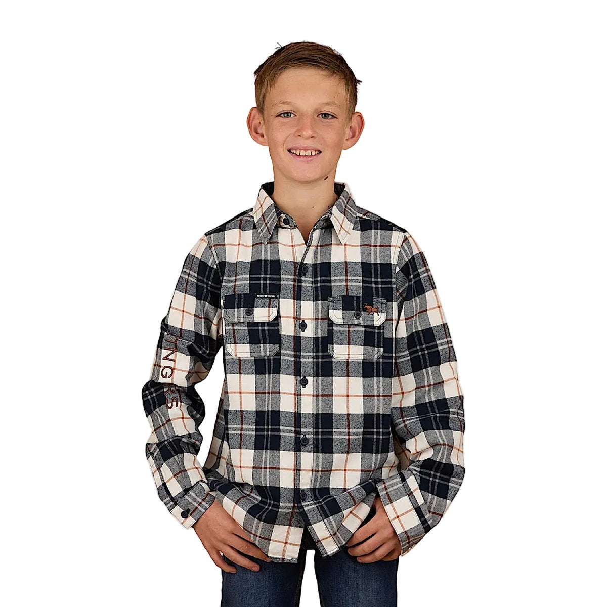 Ringers Western Kid’s Rory Flannel Shirt - Navy/Tabacco