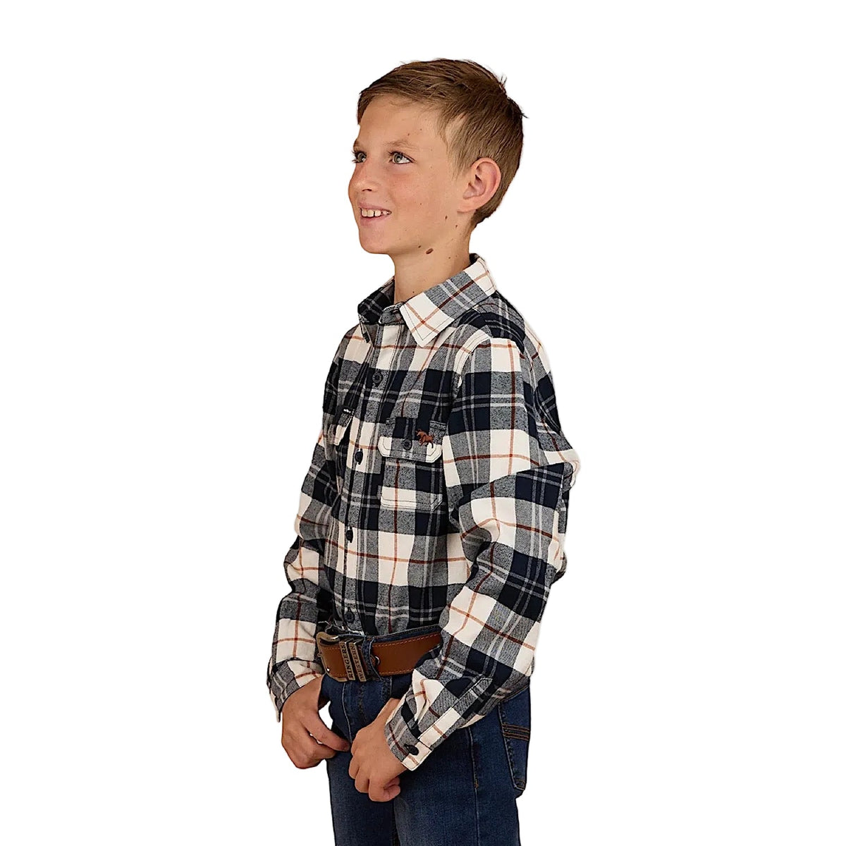Ringers Western Kid’s Rory Flannel Shirt - Navy/Tabacco