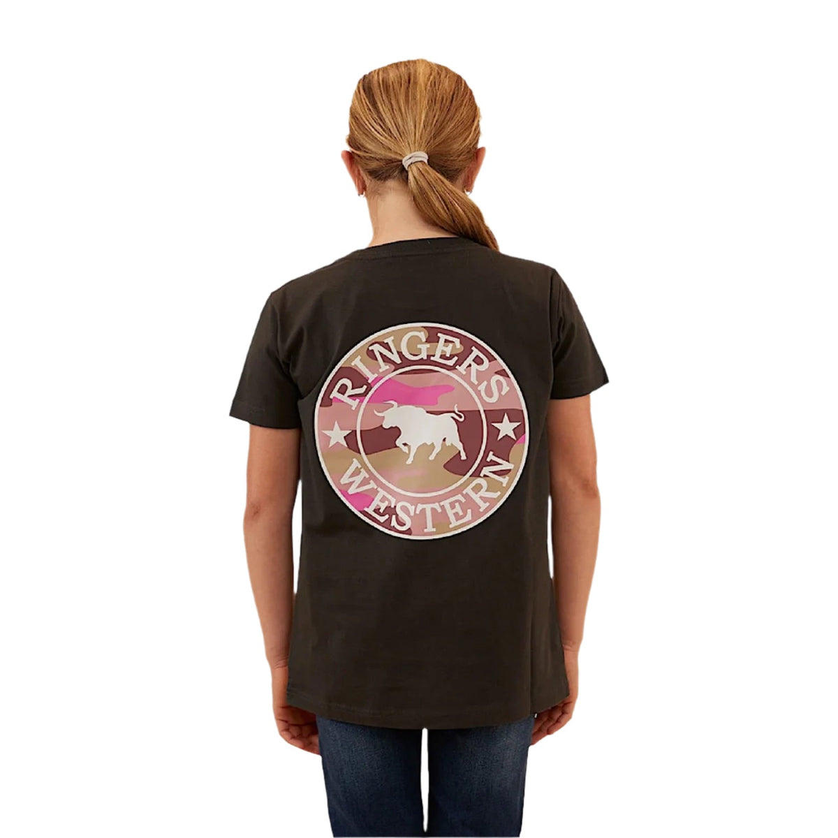 Ringers Western Kid’s Signature Bull Classic Fit T-Shirt - Charcoal/Pink Camo