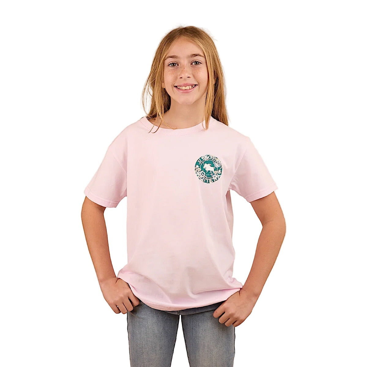 Ringers Western Kid’s Signature Bull Classic Fit T-Shirt - Barely Pink/Floral