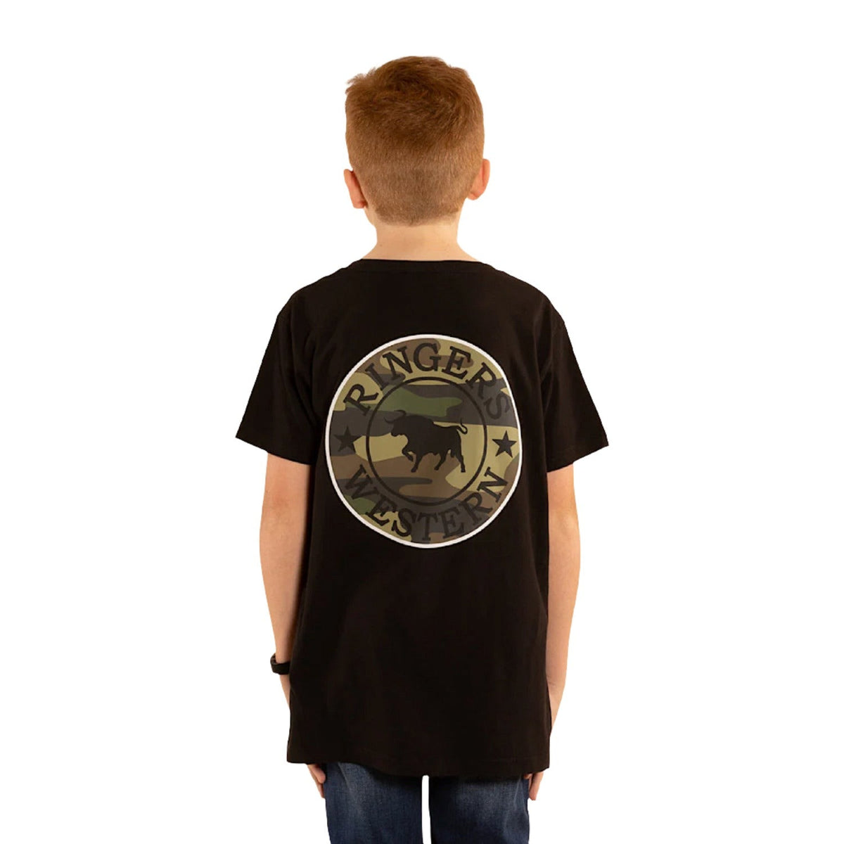 Ringers Western Kid’s Signature Bull Classic Fit T-Shirt - Black With Camo Print
