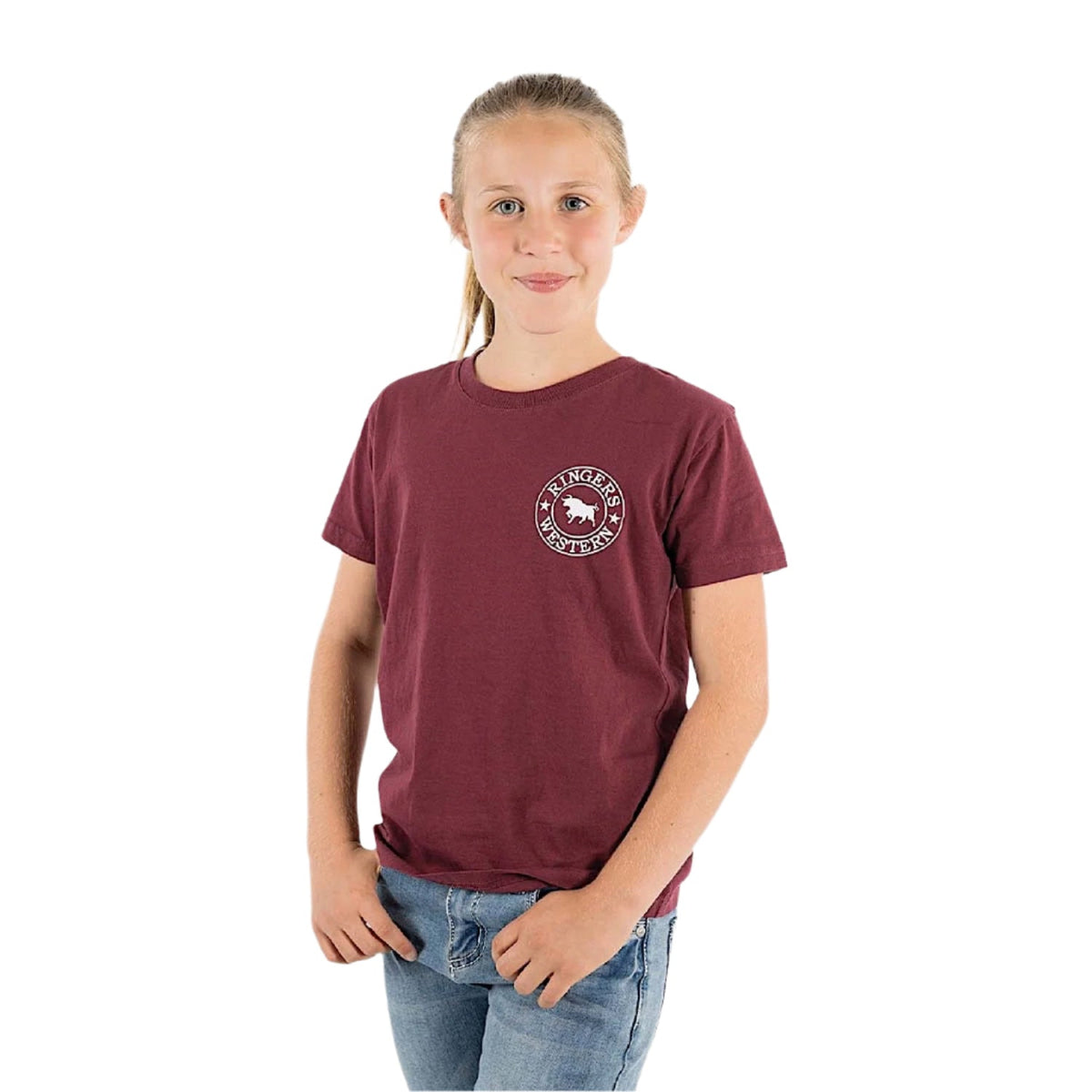 Ringers Western Kid’s Signature Bull Classic Fit T-Shirt - Burgundy With White Print