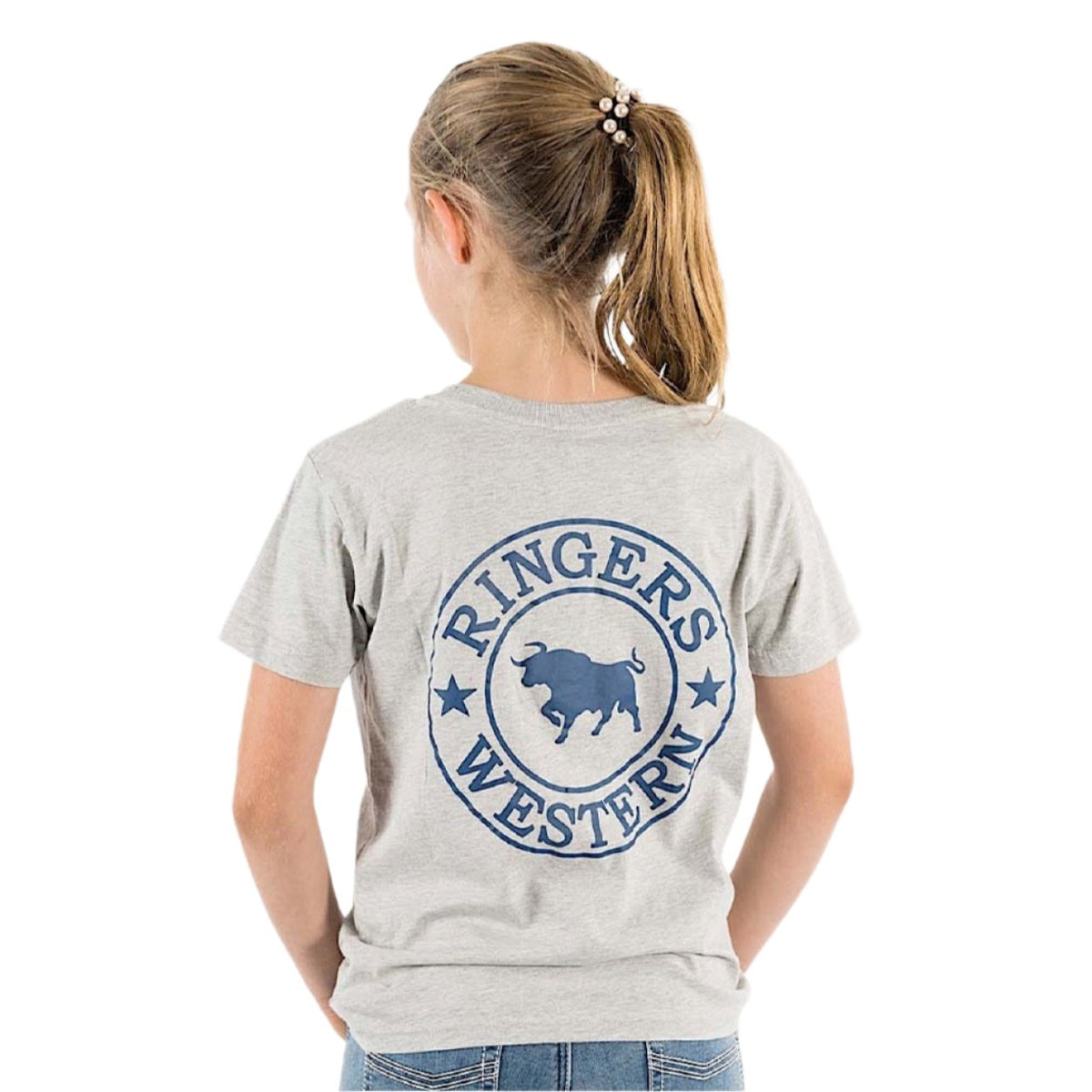 Ringers Western Kid’s Signature Bull Classic Fit T-Shirt - Grey Marle With Navy Print