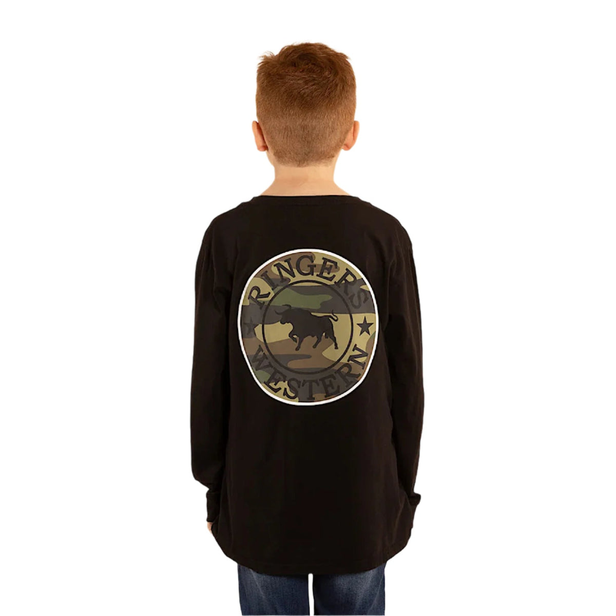 Ringers Western Kid’s Signature Bull Long Sleeve T-Shirt - Black/Camo