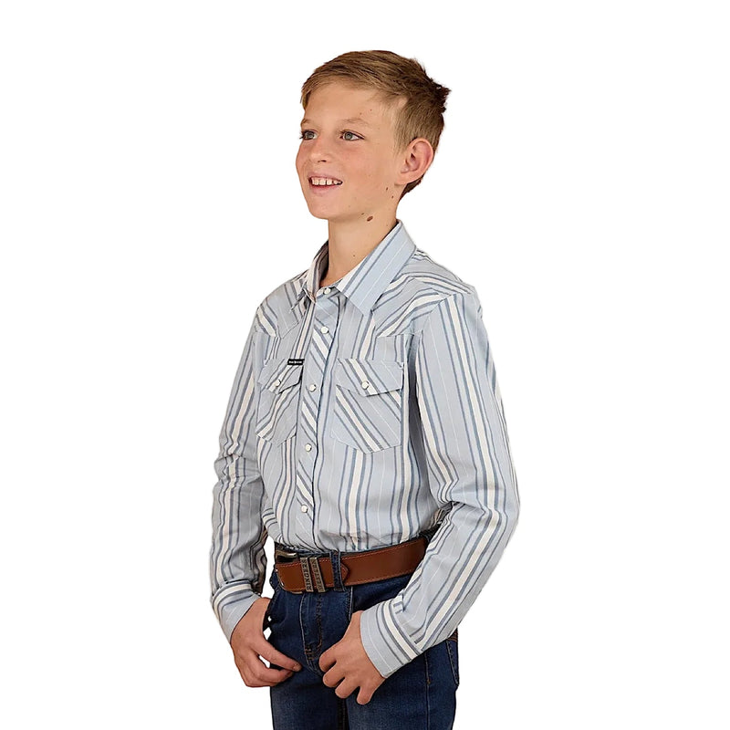 Ringers Western Kid’s Station Western Shirt - Off White/Dusty Blue