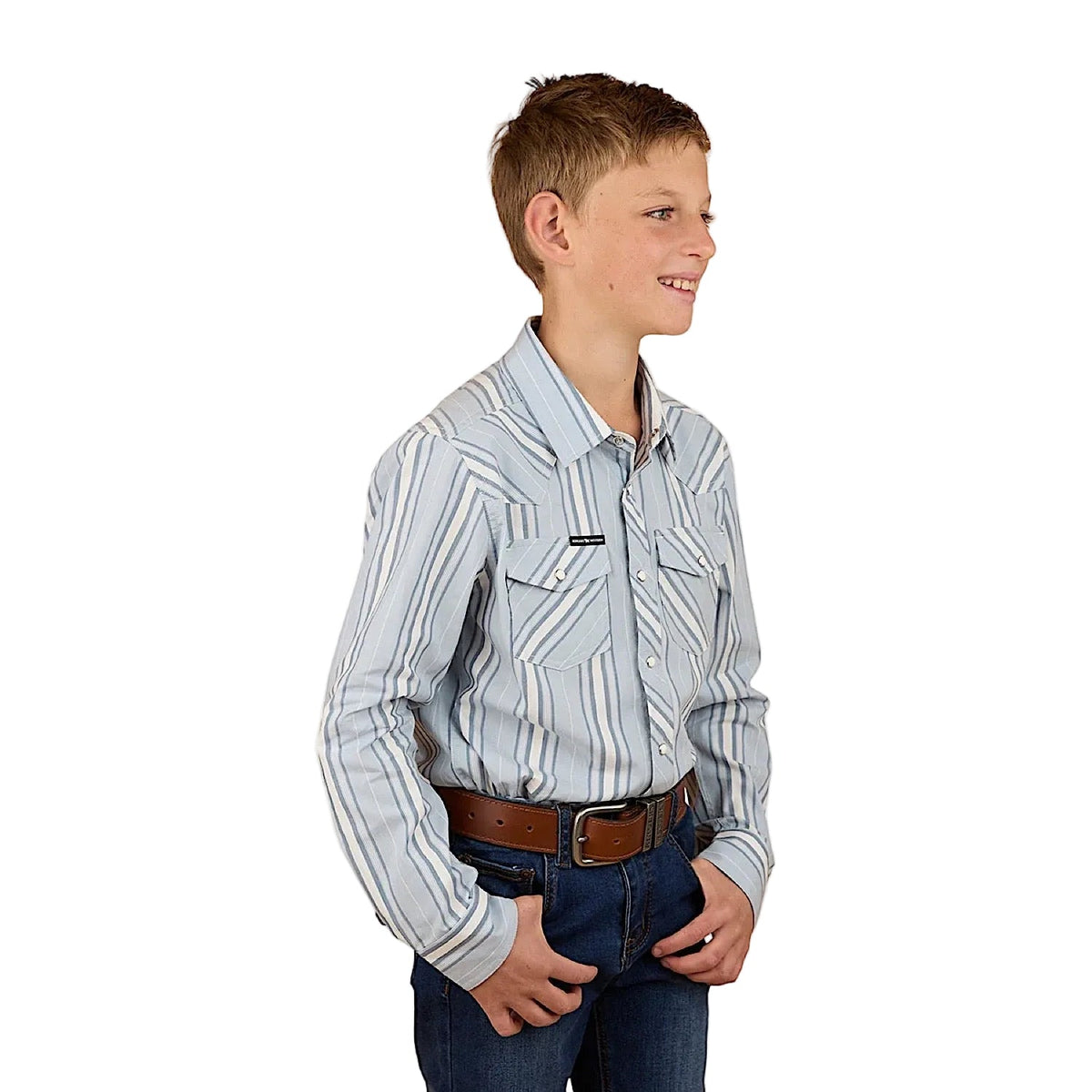 Ringers Western Kid’s Station Western Shirt - Off White/Dusty Blue