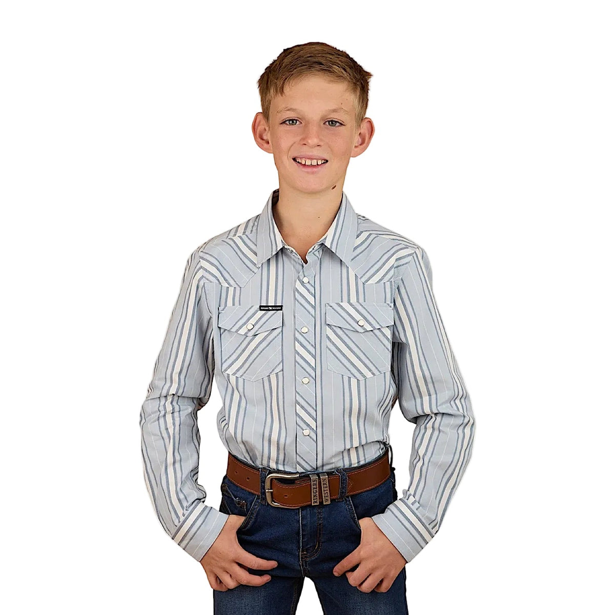 Ringers Western Kid’s Station Western Shirt - Off White/Dusty Blue