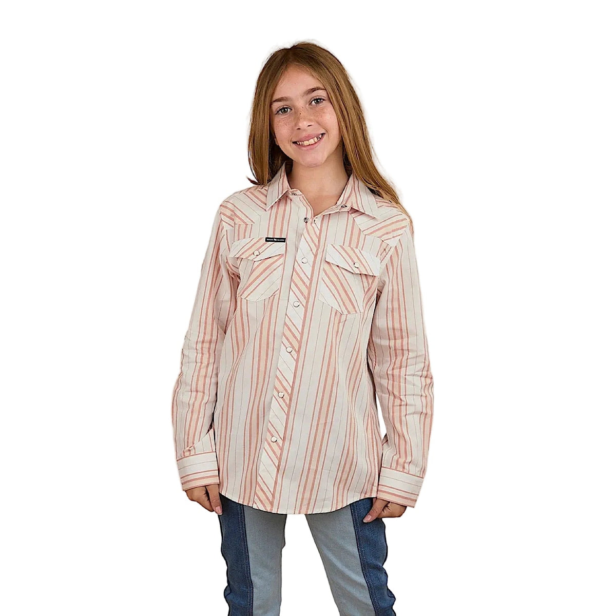 Ringers Western Kid’s Station Western Shirt - Off White/Pink