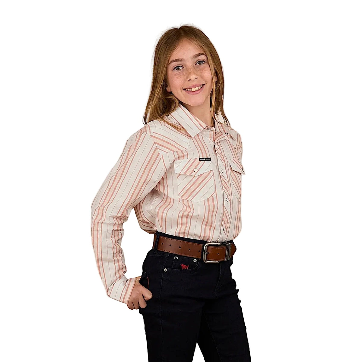 Ringers Western Kid’s Station Western Shirt - Off White/Pink